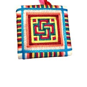 Handcrafted Tibetan Blessing Pendant Necklace Woven Cotton Threads Colorful